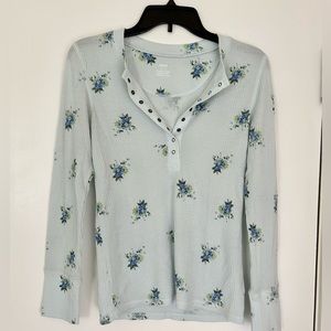 Aerie blue floral thermal Henley